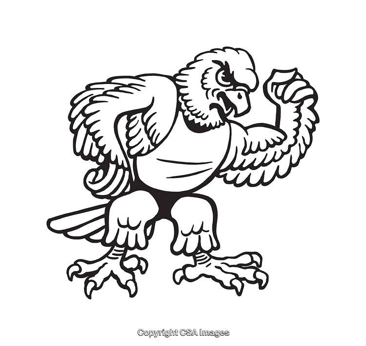 Strong Falcon Mascot in Black and White Line Artwork