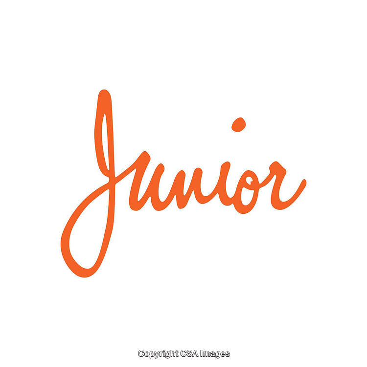 Bold Orange Handwritten Junior Script on White Background