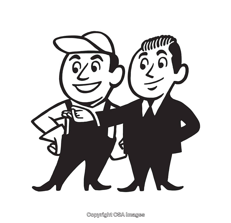 Retro Style Line Art of Two Cheerful People in Conversation