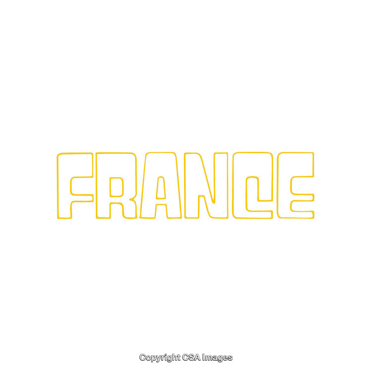 Outlined Modern Yellow Typography Depicting the Word 'France' on White Background