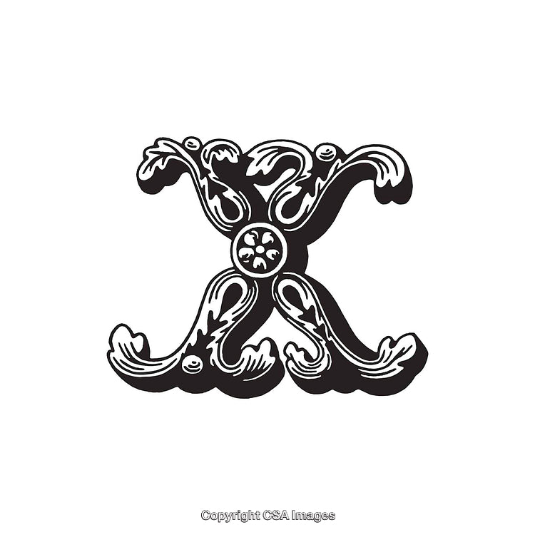 Ornate Decorative Letter X in Vintage Floral Style Design