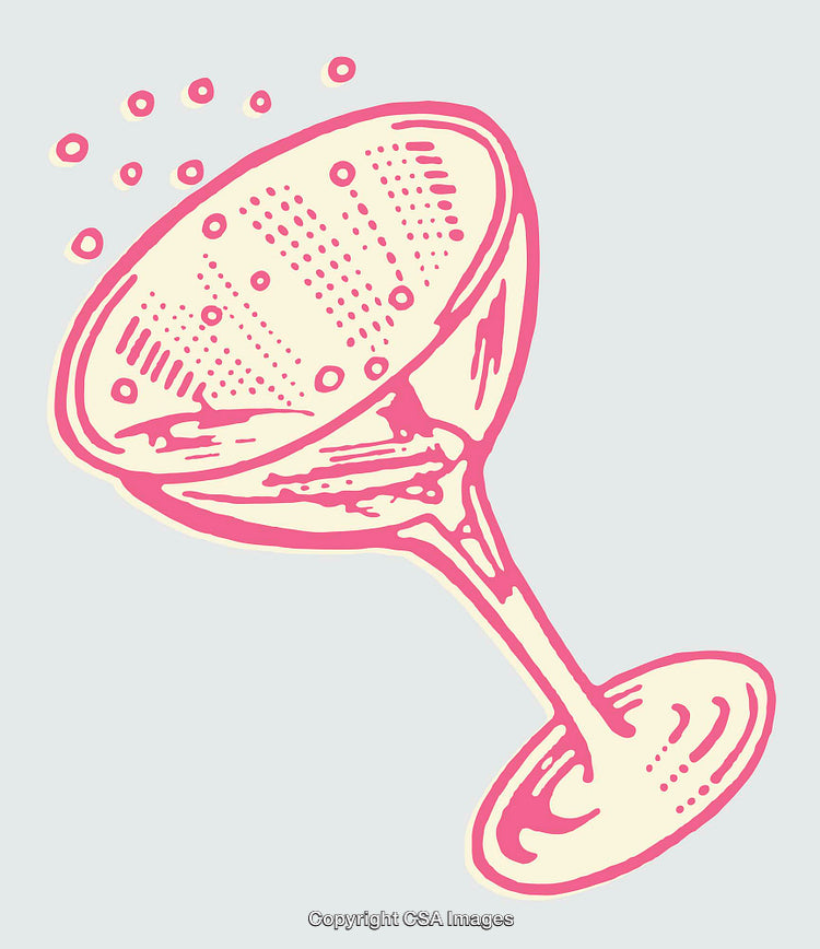 Colorful Line Art Illustration of a Champagne Glass with Bubbles