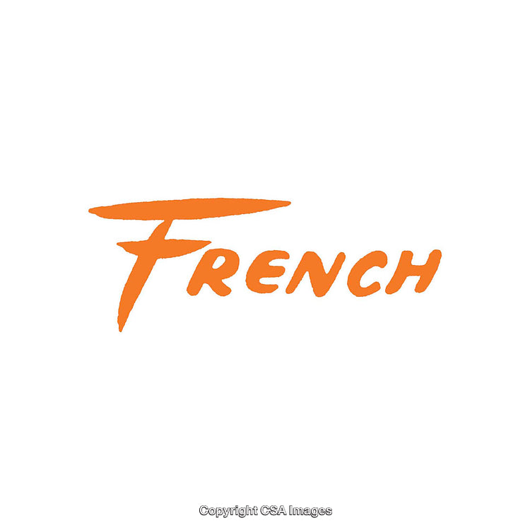 Stylized Typography of 'French' in Bold Orange Text on White Background