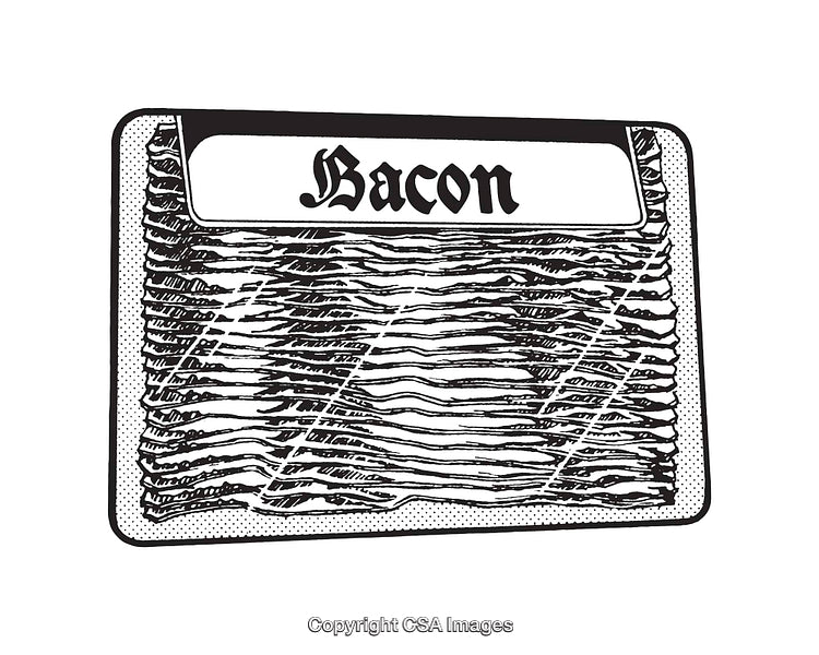 Black and White Line Art Illustration of Packaged Bacon