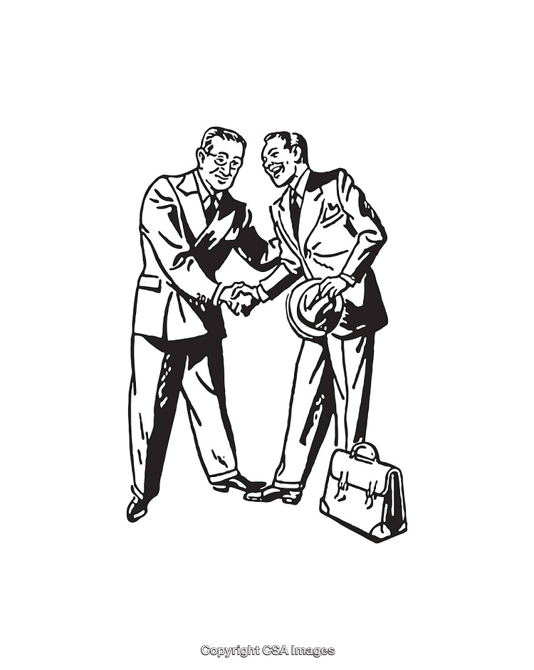 Two Businessmen Shaking Hands in Vintage Black and White Illustration