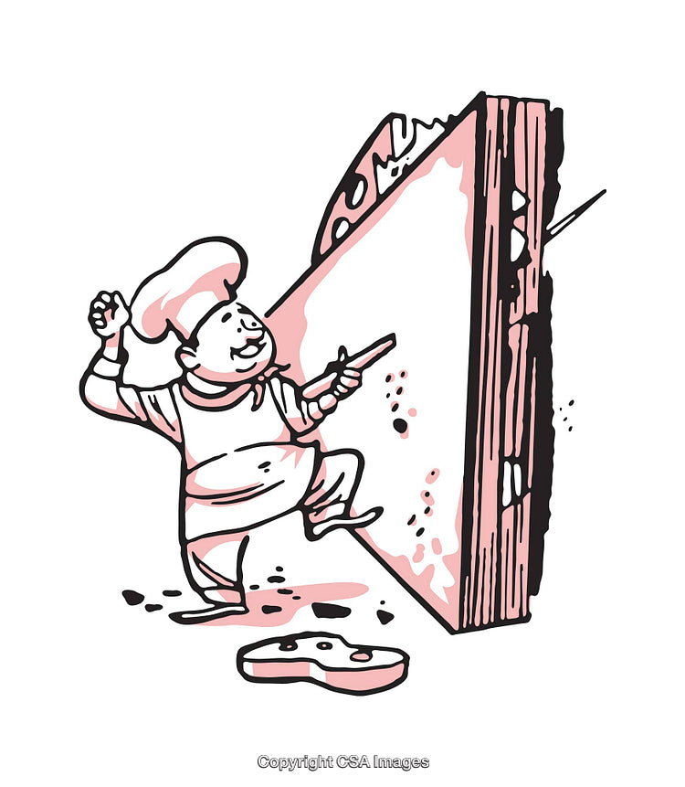 Playful Cartoon Chef Exploring a Triangle Cheese Adventure
