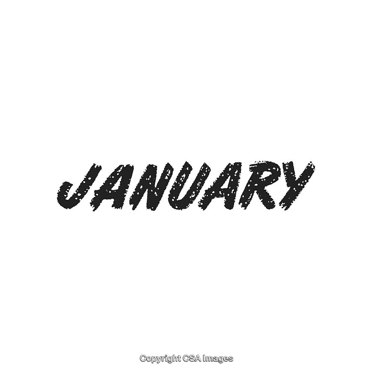 Bold Black January Text Isolated on a White Background