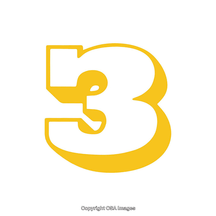 Yellow Number Three Representation on a White Background with Unique Design