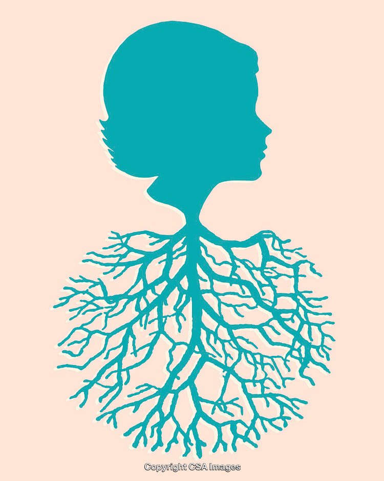 Surreal Art of Girl's Profile Integrating Branching Roots Design