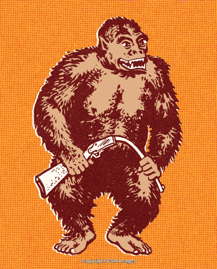 Retro Illustration of Anthropoid With Rifle on Orange Background