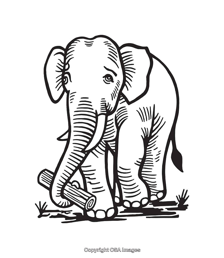 Line Art Illustration of an Elephant Carrying a Log