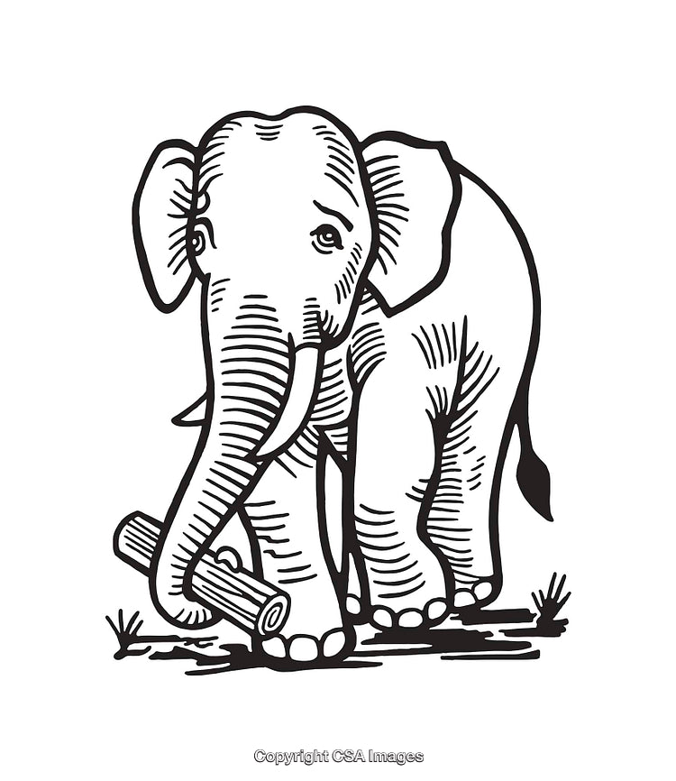 Line Art Illustration of an Elephant Carrying a Log
