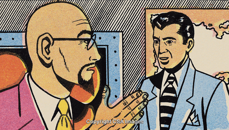 Pop Art Style Illustration of Two Individuals Engaged in a Discussion