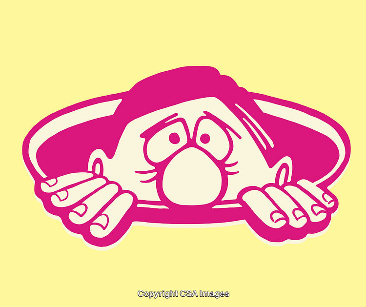 Cartoon Character Peeking Through a Hole in Colorful Line Art Illustration