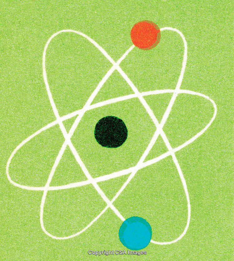 Illustration of Atomic Structure with Orbital Paths and Particles
