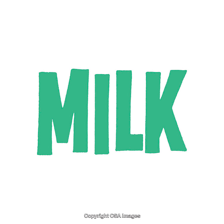 Green Hand-Drawn Art Text Saying Milk on White Background