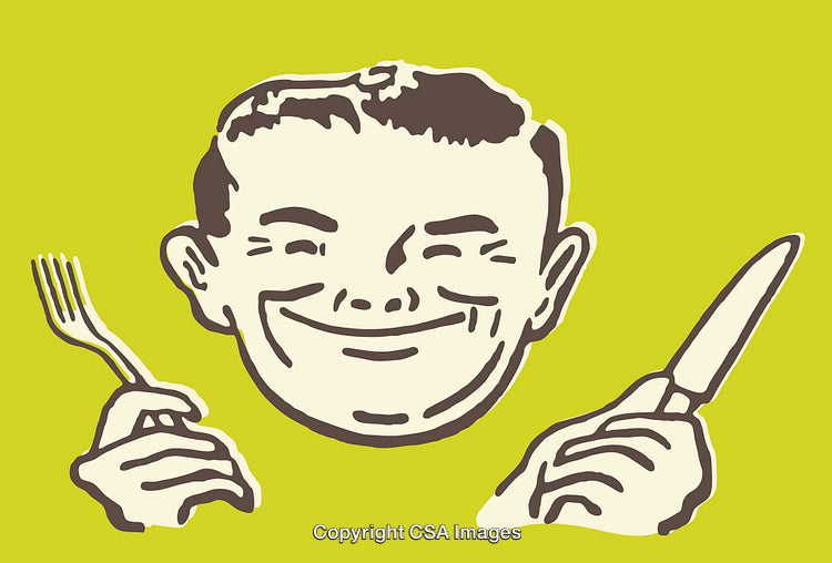 Retro Illustration of a Smiling Man Holding a Fork and Knife