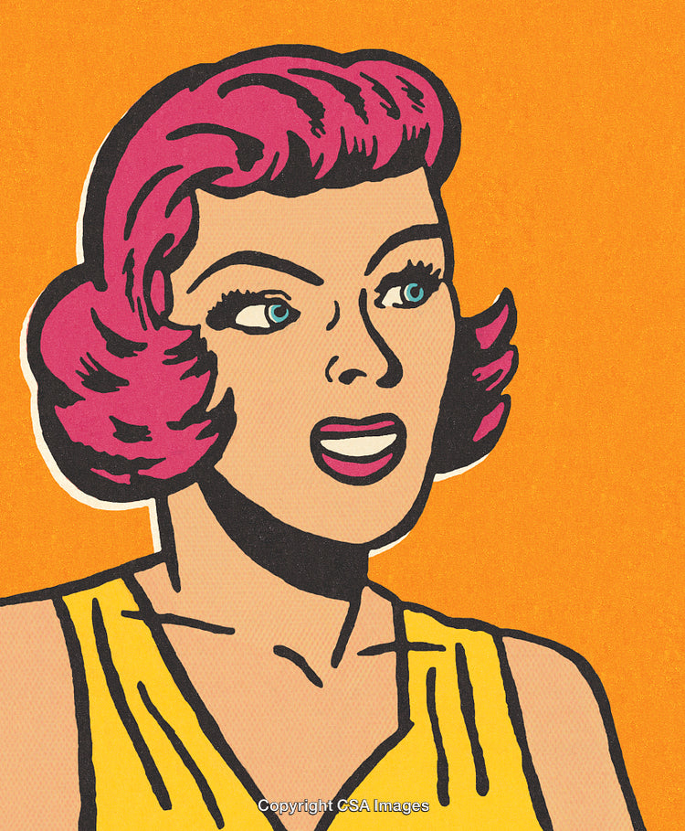 Retro Pop Art Illustration of a Surprised Woman in Vibrant Colors