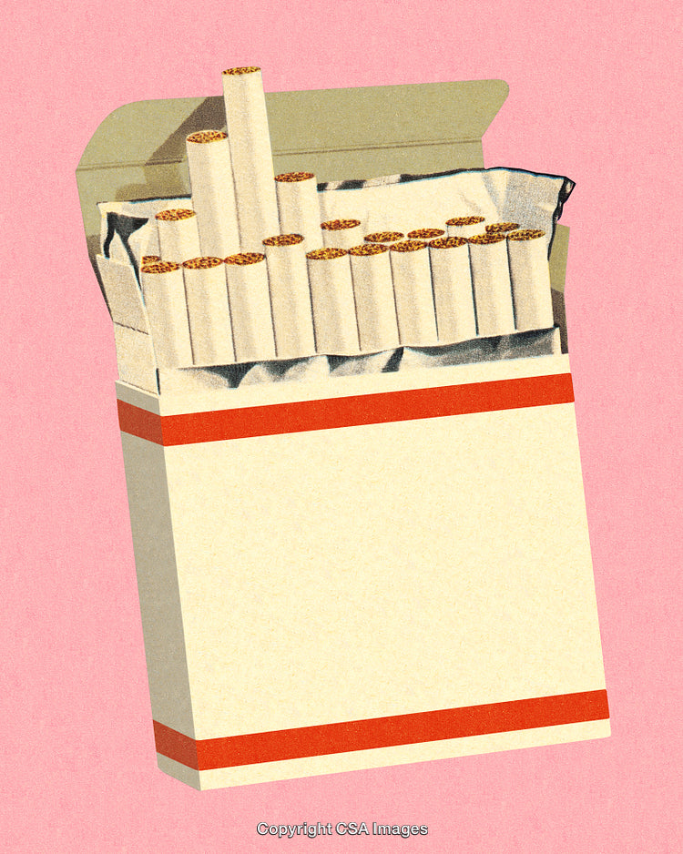 Open Cigarette Pack Against Pink Background in Retro Art Style