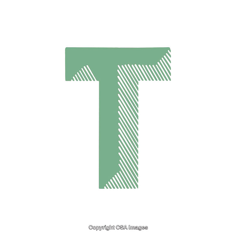 Stylized Green Letter T With Diagonal Pattern on White Background