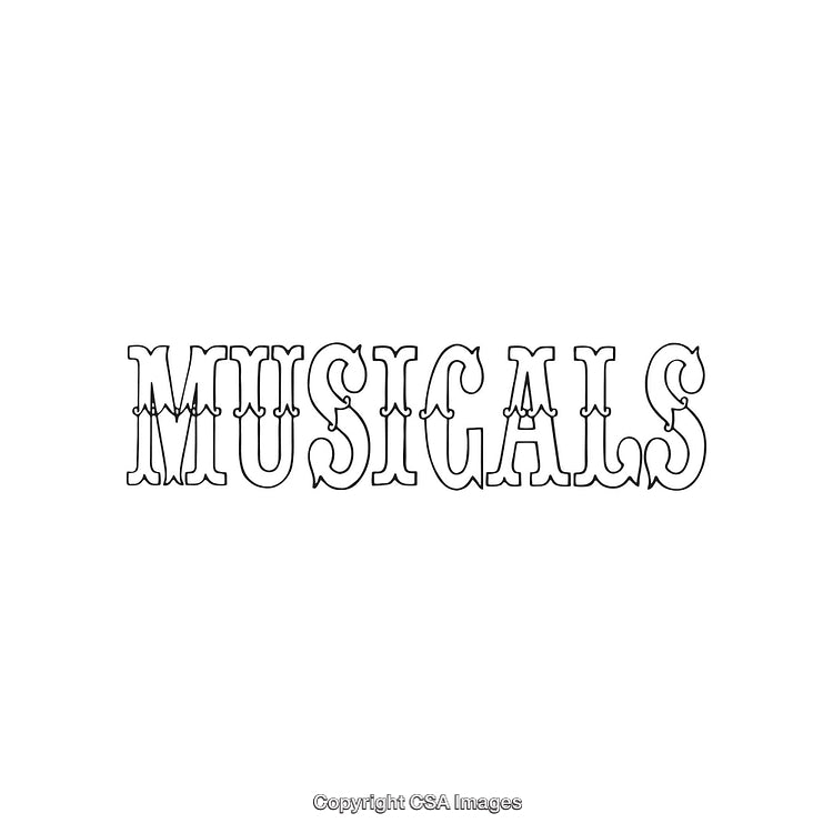 Black and White Illustration Design of the Word MUSICALS in Bold Letters