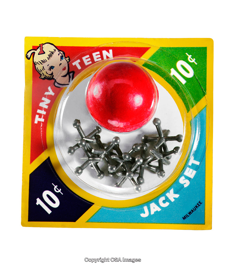 Retro-Style Jack Set Featuring a Red Ball and Metal Jacks in Packaging