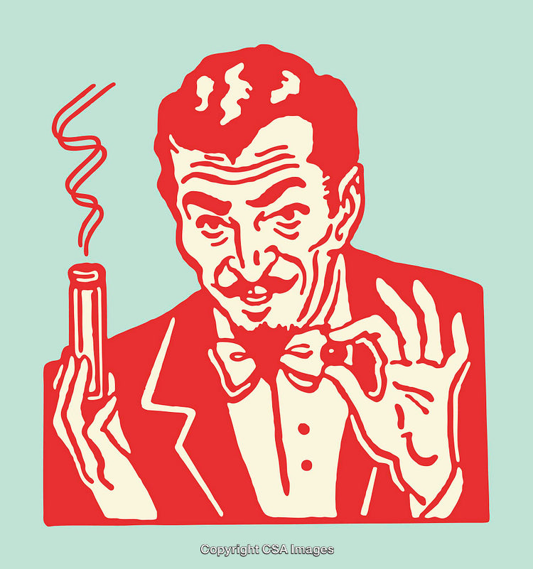 Retro Styled Illustration of a Gentleman Holding a Smoking Pipe and Gesturing