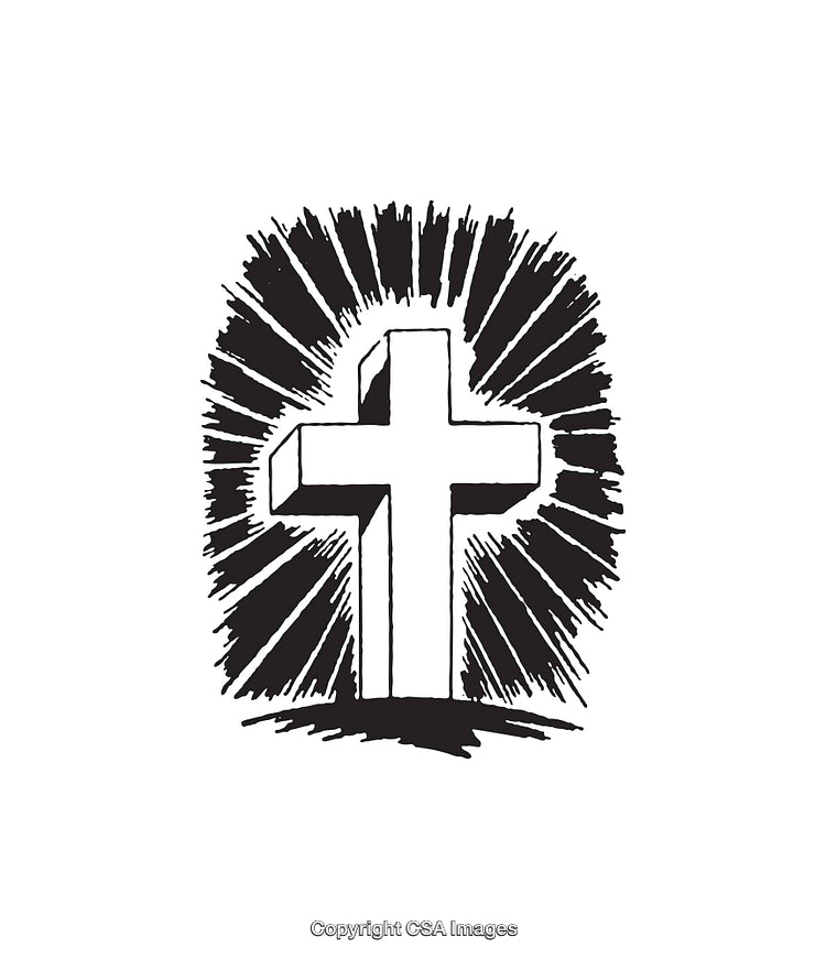 Black and White Cross Illustration with Radiating Light Design
