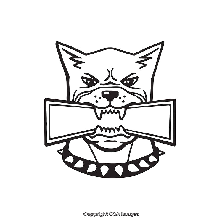Black and White Illustration of a Dog Biting an Object