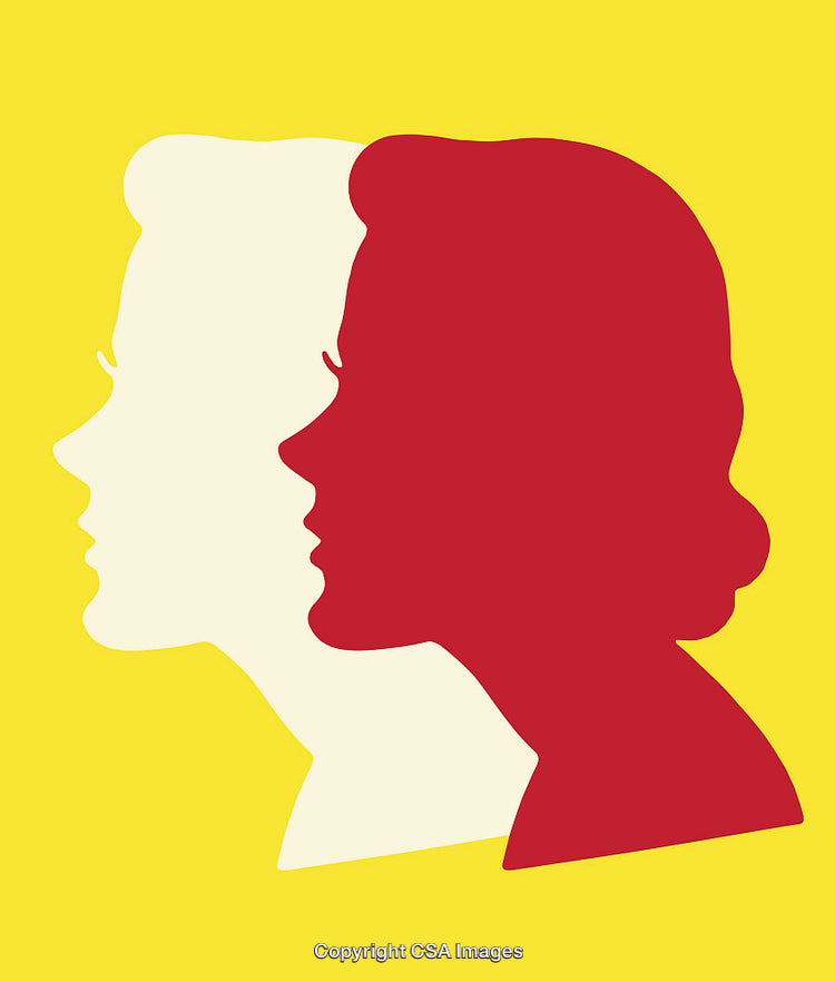 Two Stylized Female Profiles in Bold Colors and Minimalistic Design