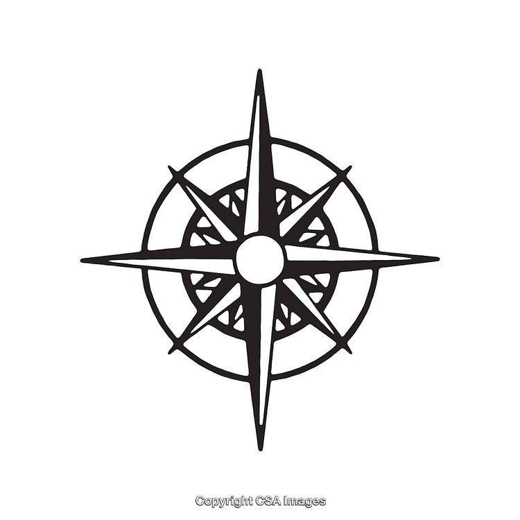 Black and White Compass Icon Design with Detailed Intricate Lines and Features