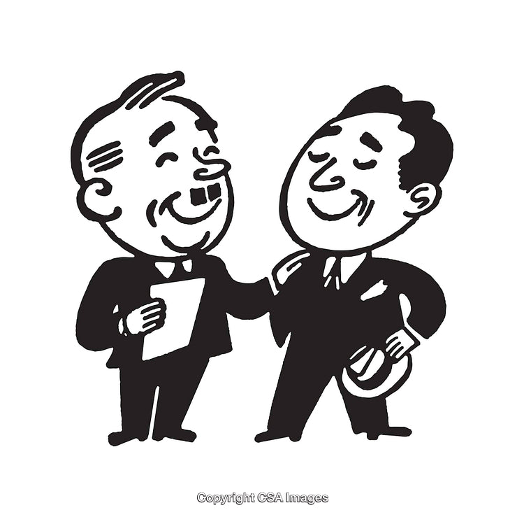 Retro Illustration of Two Businessmen Meeting and Greeting Each Other