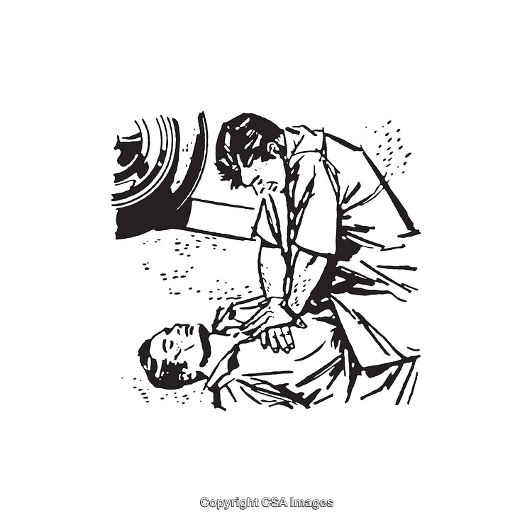 Black And White Line Art of Emergency CPR Assistance Scene
