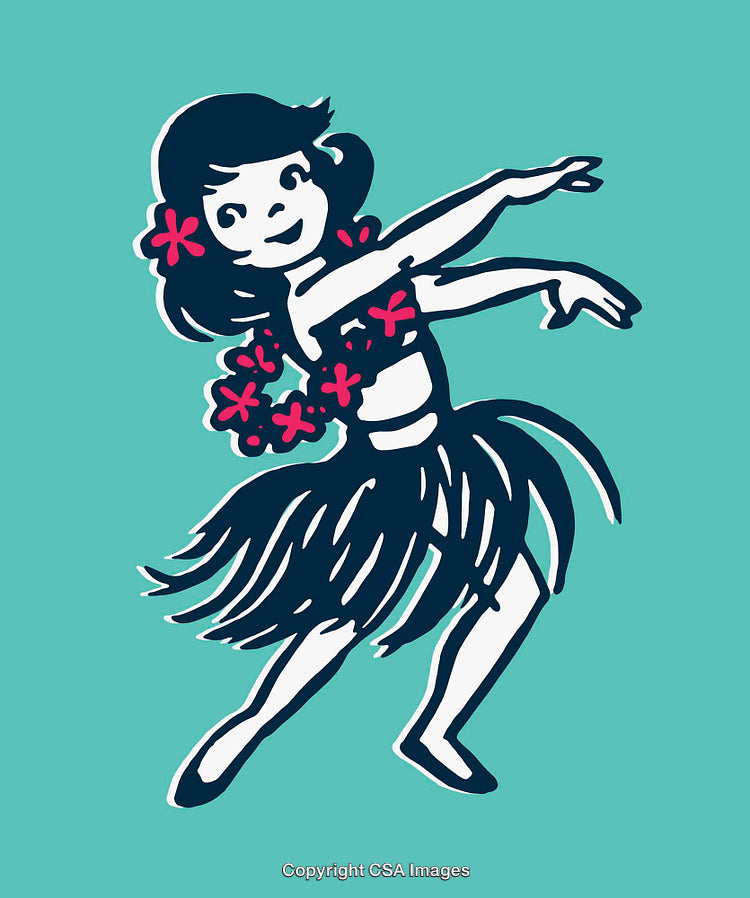 Colorful Illustration of a Hula Dancer with Tropical Accents