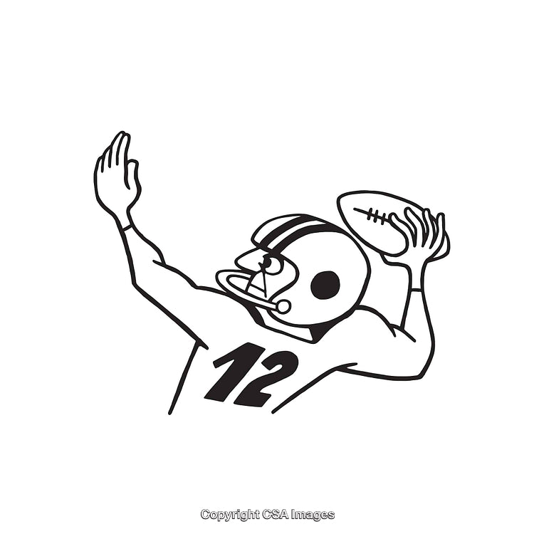Black and White Illustration of a Football Player Throwing a Pass
