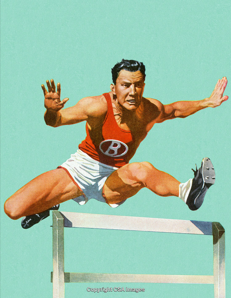 Athlete in Red Uniform Jumping Over a Barrier During a Race