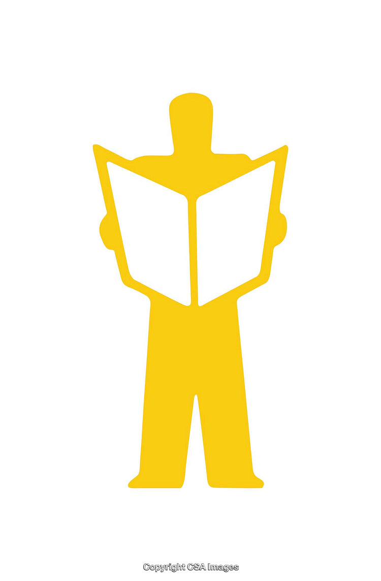 Icon of a Figure Holding an Open Book in Yellow Design