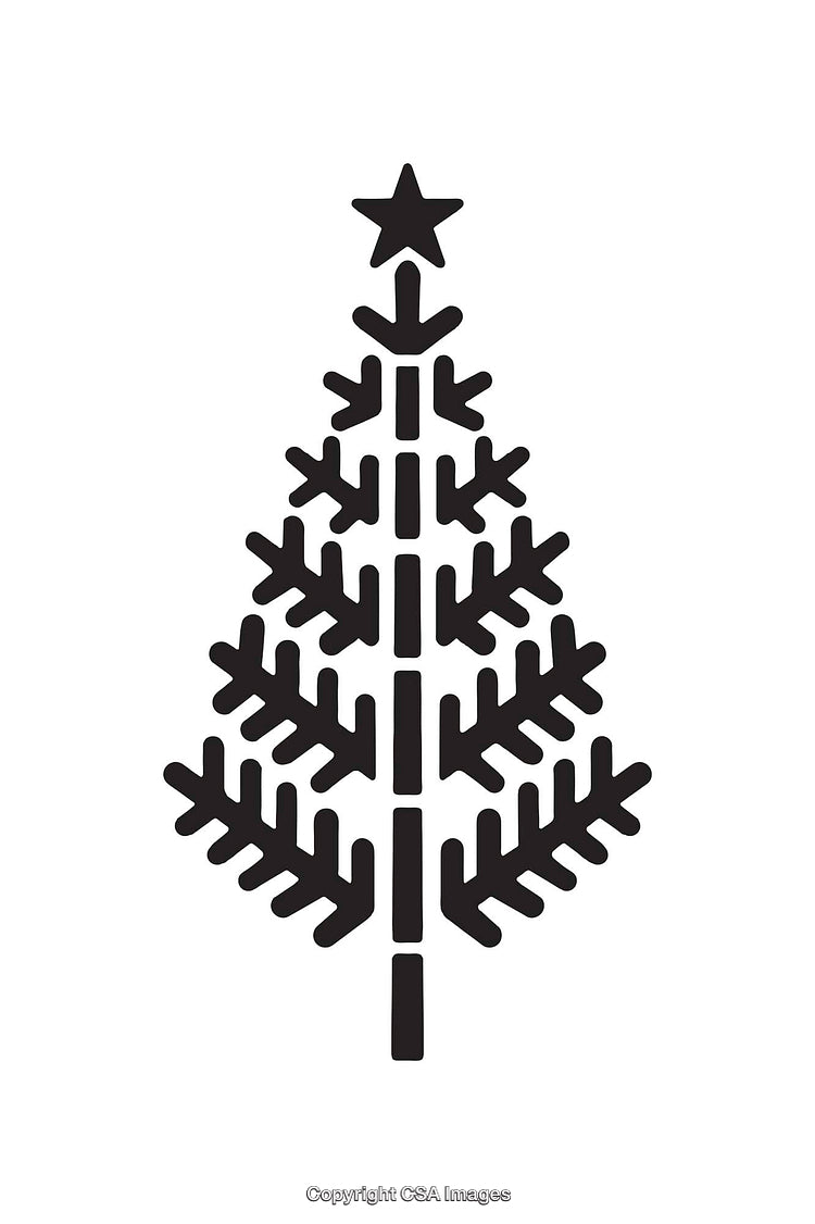 Minimalist Black and White Christmas Tree Line Art Illustration