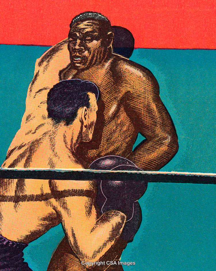 Vintage Illustration of Two Boxers in an Intense Boxing Match