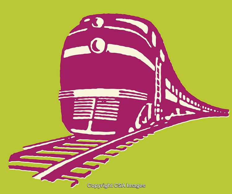 Colorful Line Art Illustration of a Modern Train on Tracks