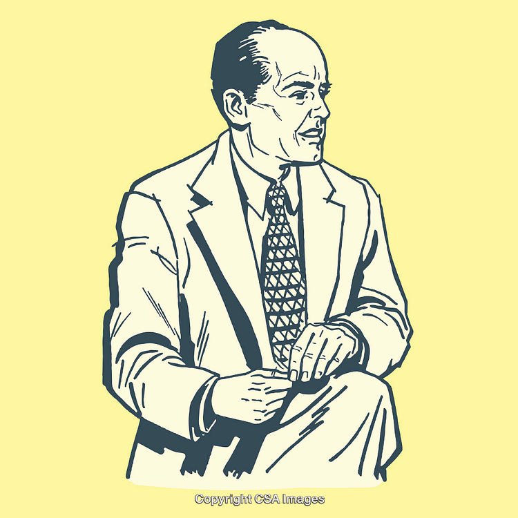 Detailed Line Art Illustration of a Businessman Sitting in Thoughtful Pose