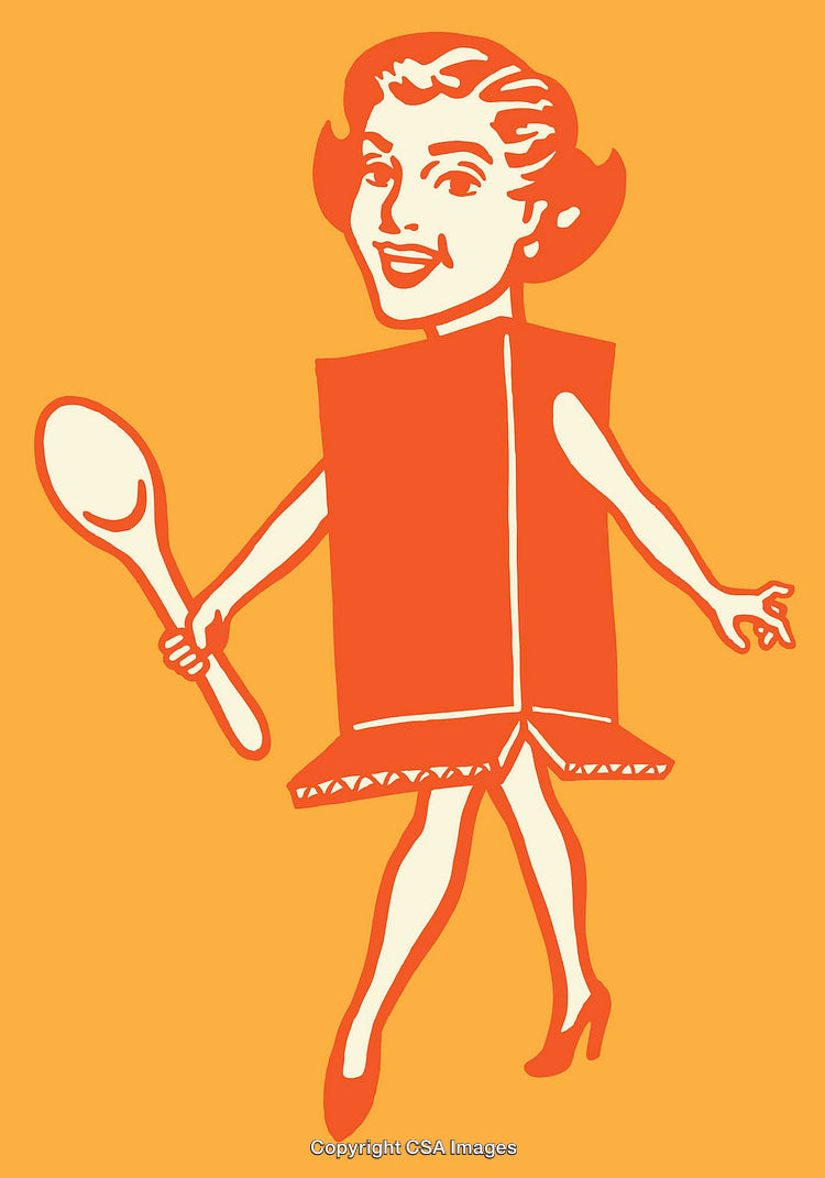 Retro Style Illustration of a Woman Holding a Kitchen Spoon