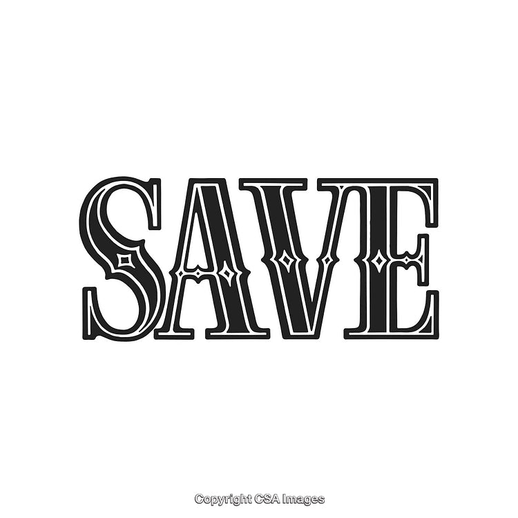 Decorative Typography Artwork Featuring the Word Save on a White Background