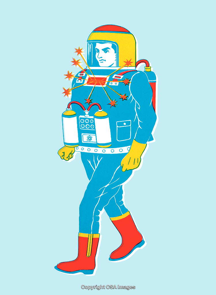 Illustration of a Retro Futuristic Astronaut in a Vibrant Spacesuit