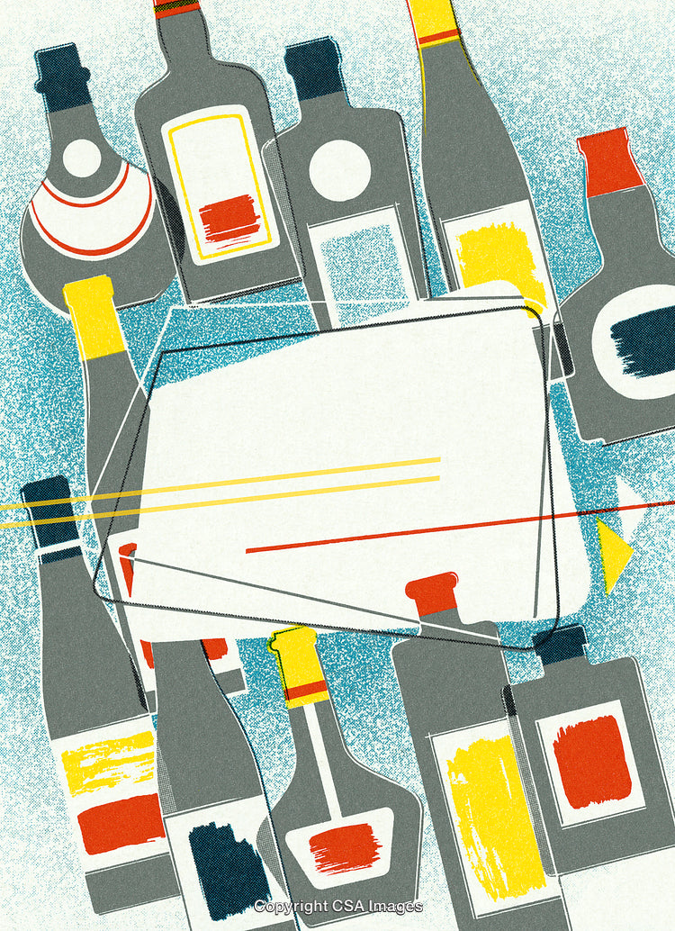Abstract Illustration of Colorful Bottles Against a Vibrant Background
