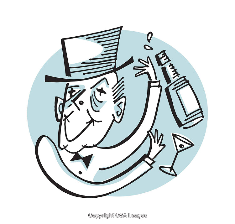 Playful Illustration of a Dapper Man Celebrating With Drinks