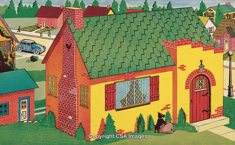 Charming Vintage Illustration of a Cozy House in a Quaint Neighborhood