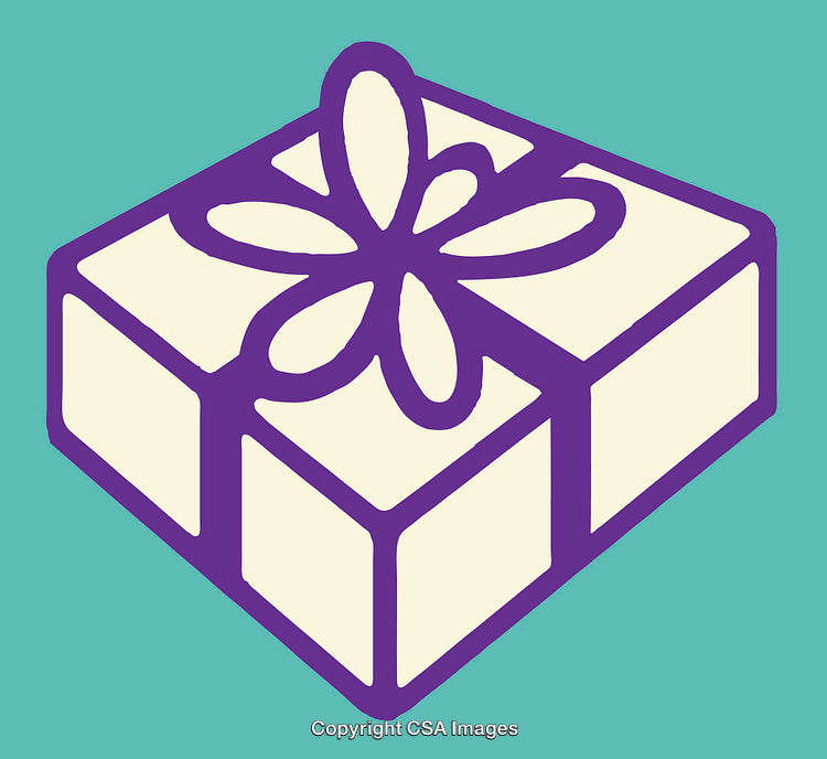 Purple and Cream Gift Box Illustration with Floral Ribbon Art