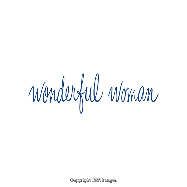 Blue Handwritten Wonderful Woman Text on White Background