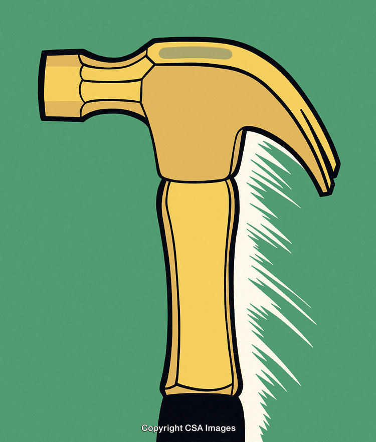 Stylized Illustration of a Hammer with Dynamic Energy and Clean Lines